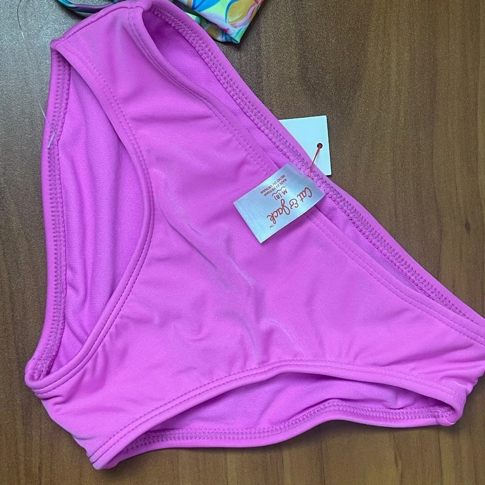 Cat & Jack Girls Tropical Floral Tankini 2-piece Swimsuit Pink Lime Green Size 8
